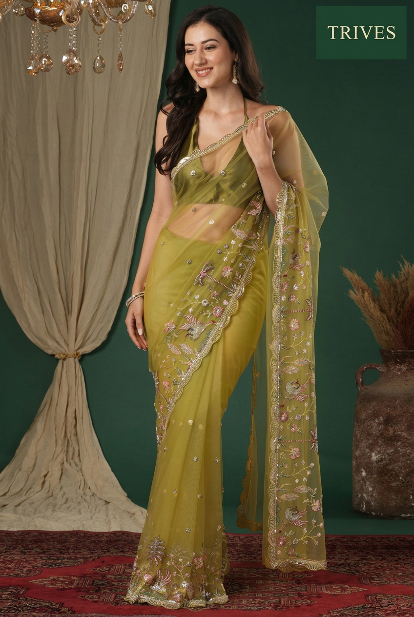 TRIVES saree full-length view