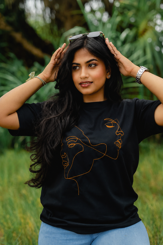 TRIVES Two Faces Golden Embroidered T-shirt
