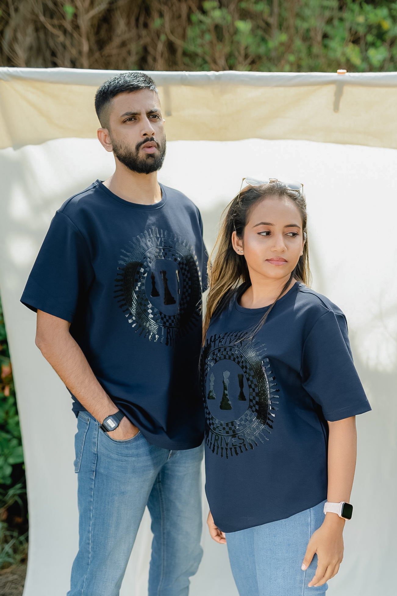 TRIVES Premium Chess Printed T-shirt couple wearing