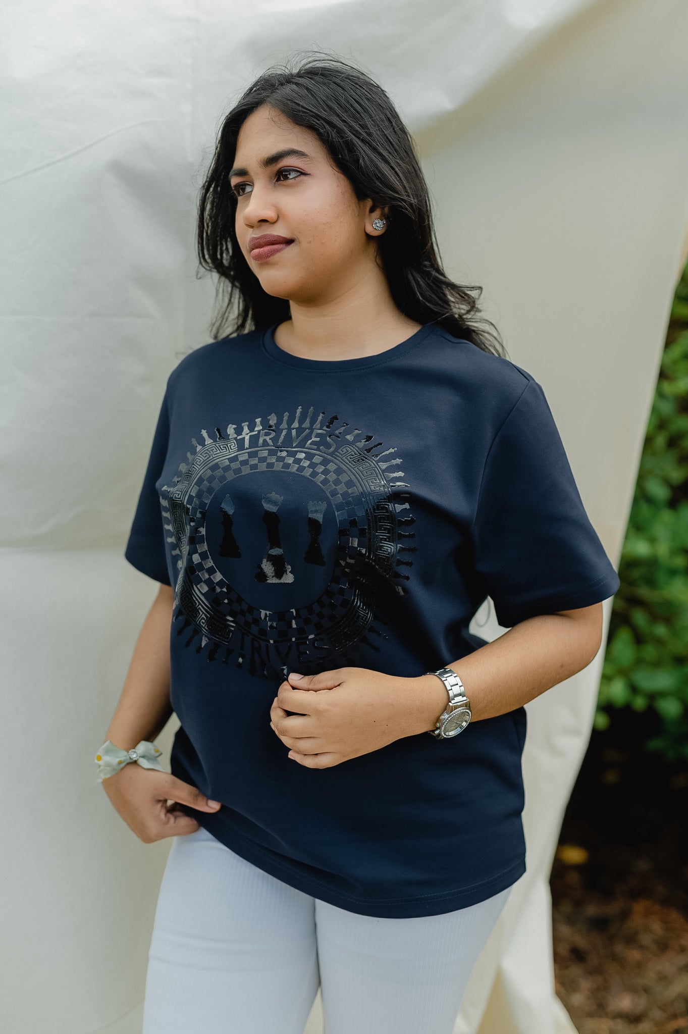 TRIVES Premium Chess Printed T-shirt side girl look