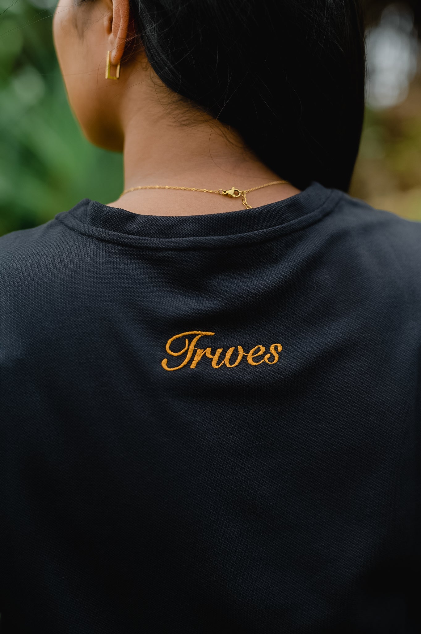 TRIVES Two Faces Golden Embroidered T-shirt - back TRIVES embroidery