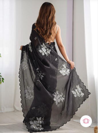 Floral Embroidered Sequinned Saree