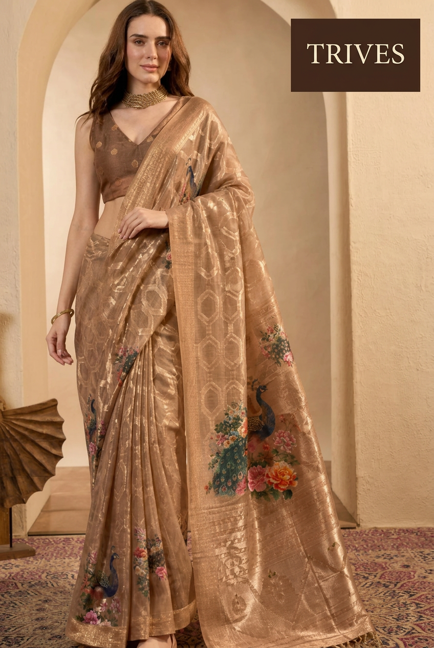 TRIVES branded saree draped view