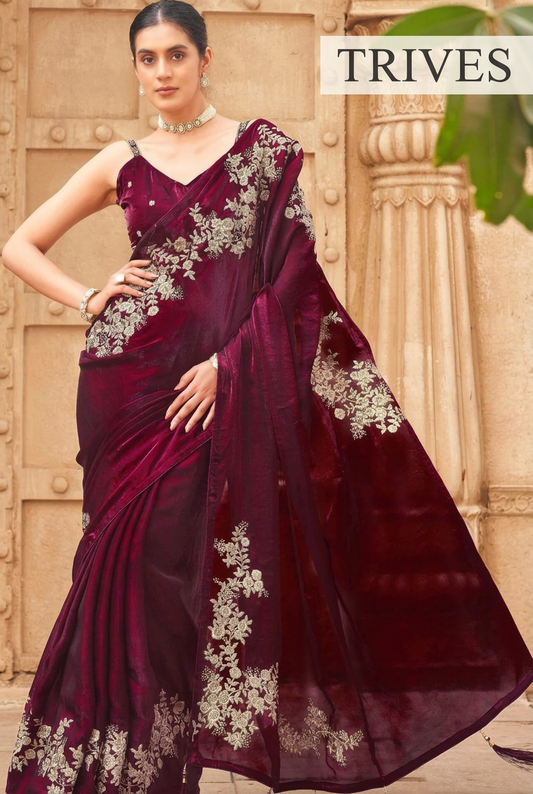 TRIVES saree embroidered 