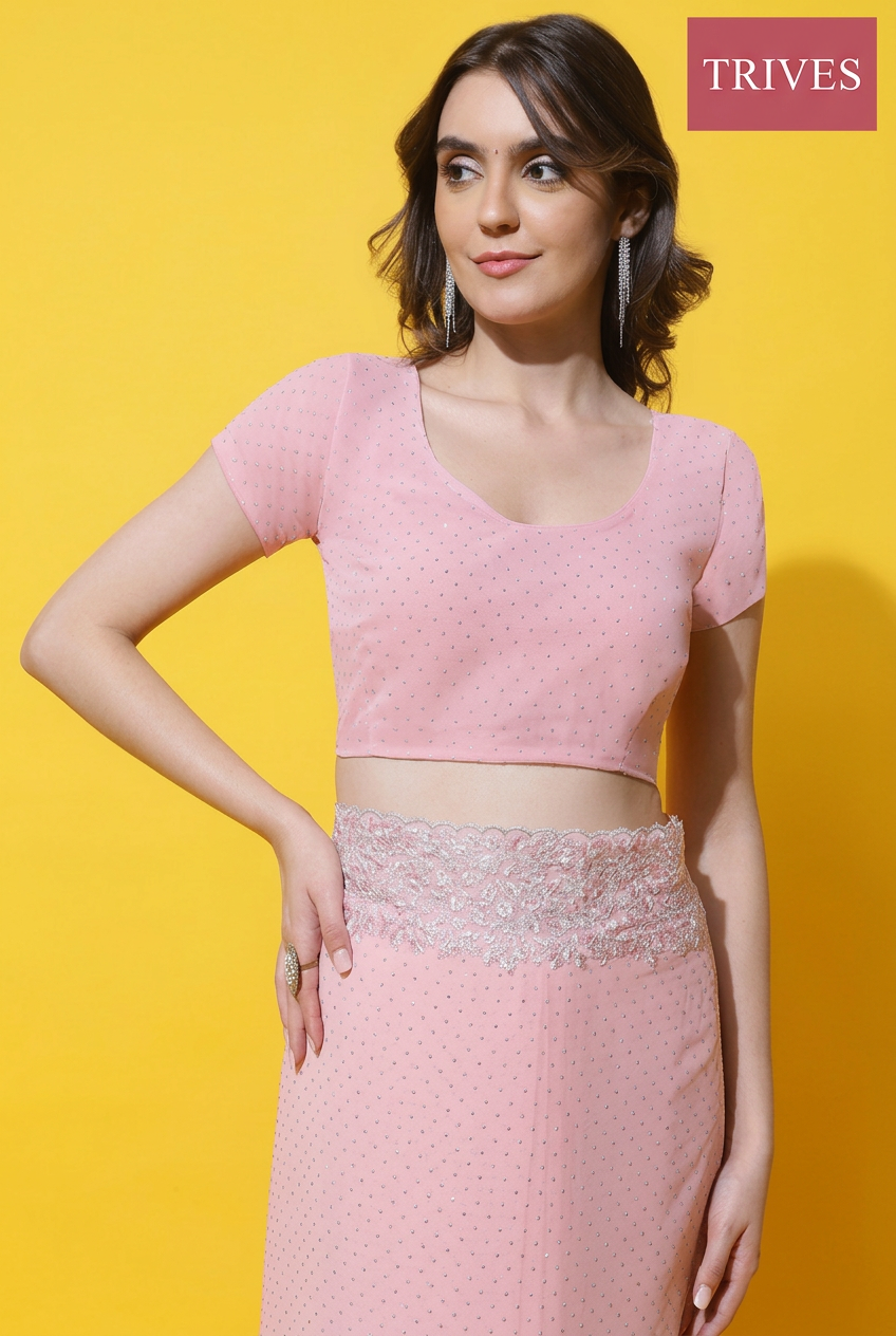 TRIVES little miss pinky saree, back view