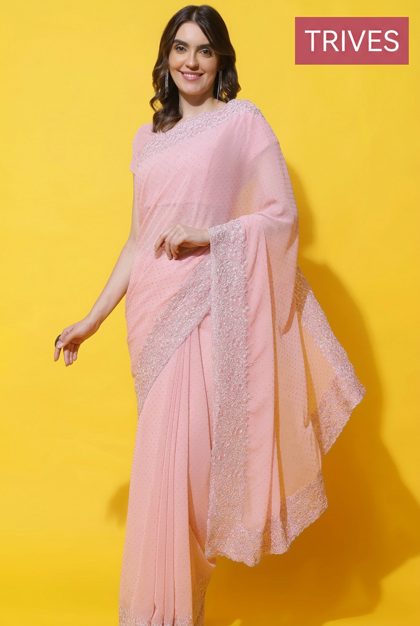 TRIVES little miss pinky saree, fabric detail