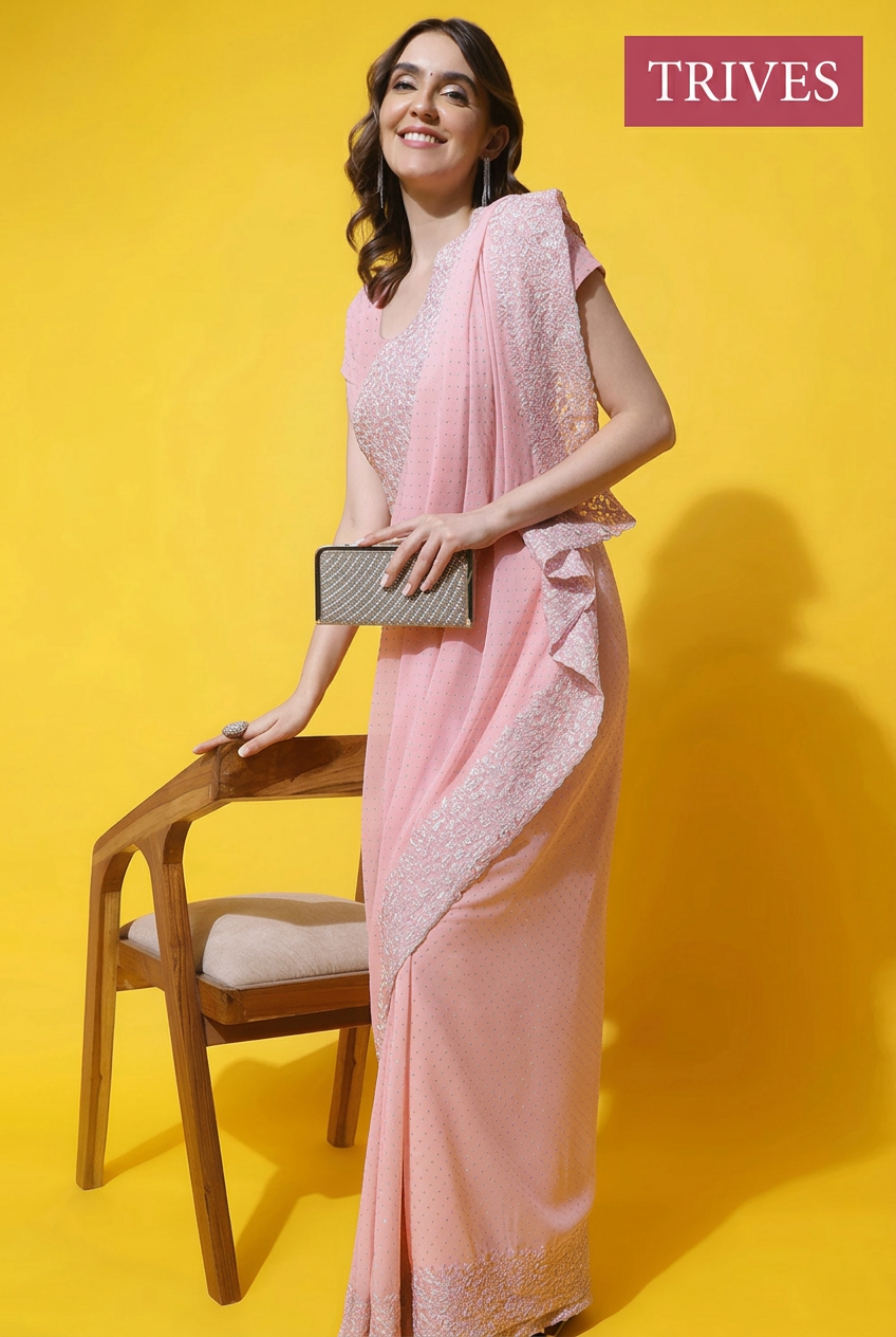 TRIVES little miss pinky saree, styled view