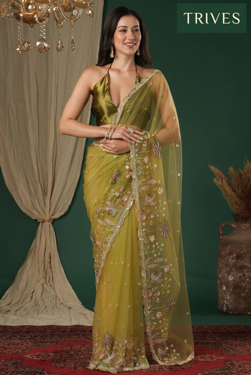 TRIVES saree front view